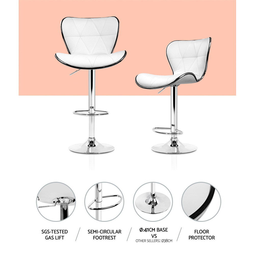 Stool Haven Set of 4 PU Leather Patterned Bar Stools - White and Chrome