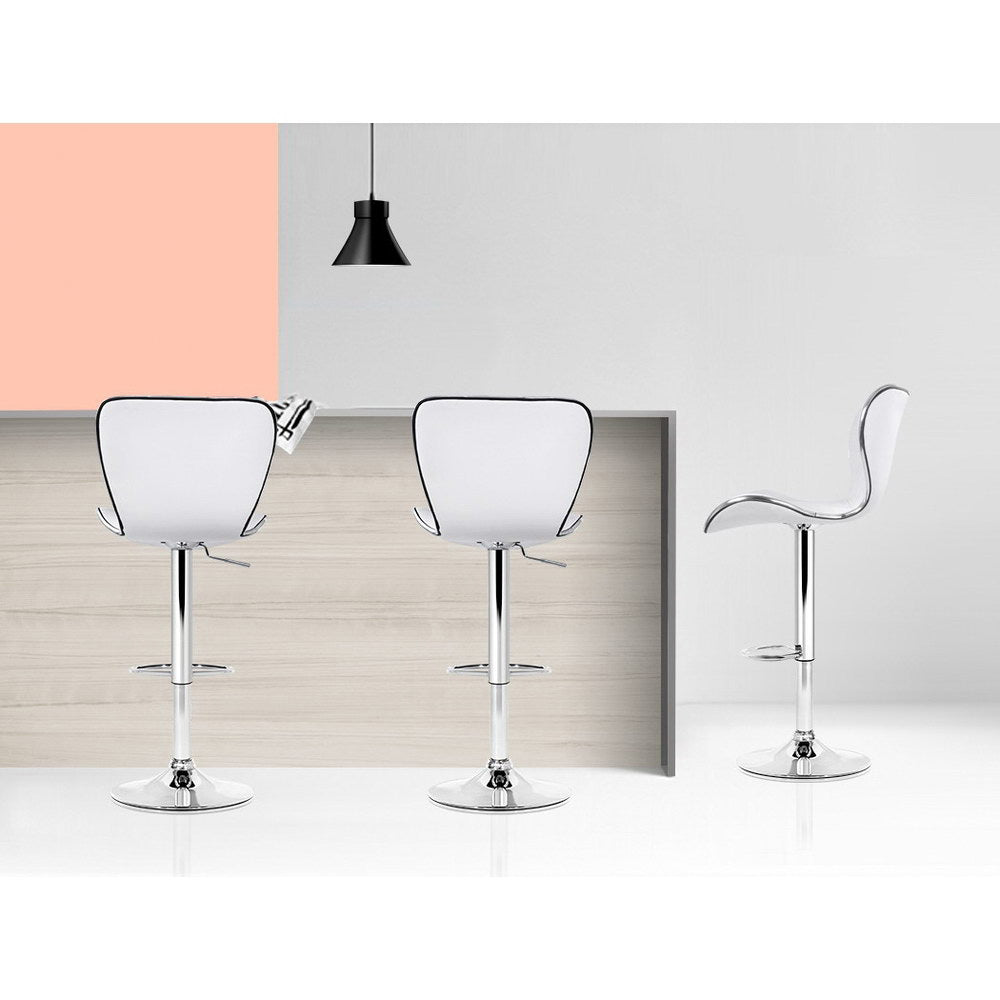 Stool Haven Set of 4 PU Leather Patterned Bar Stools - White and Chrome