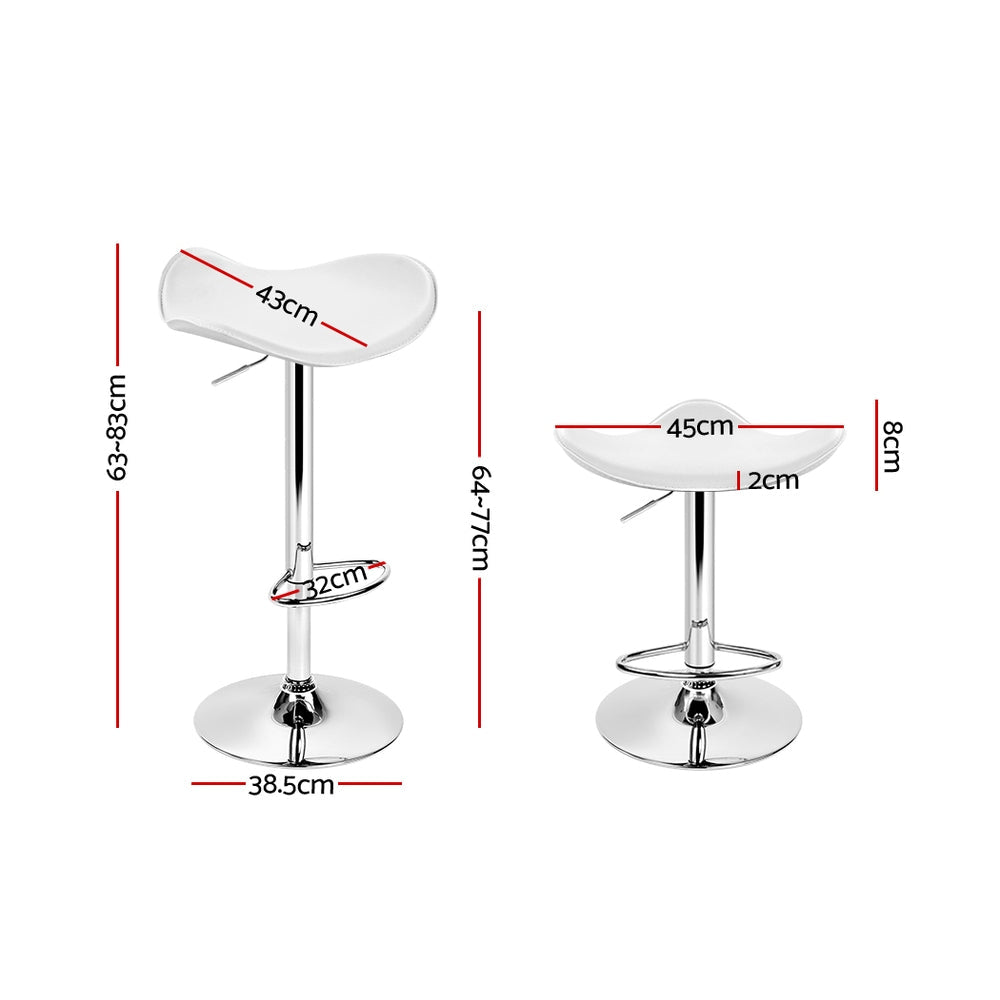 Stool Haven Set of 2 Gas Lift Bar Stools PU Leather - White and Chrome