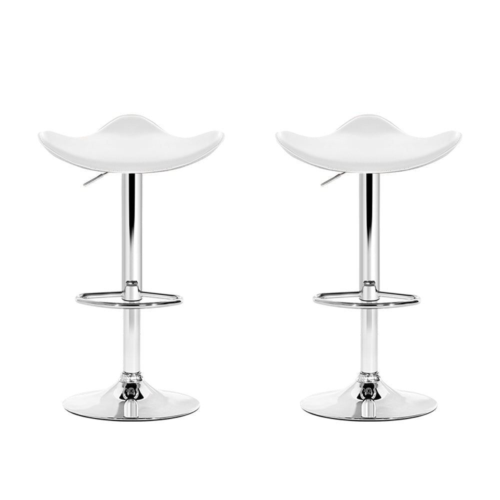 Stool Haven Set of 2 Gas Lift Bar Stools PU Leather - White and Chrome