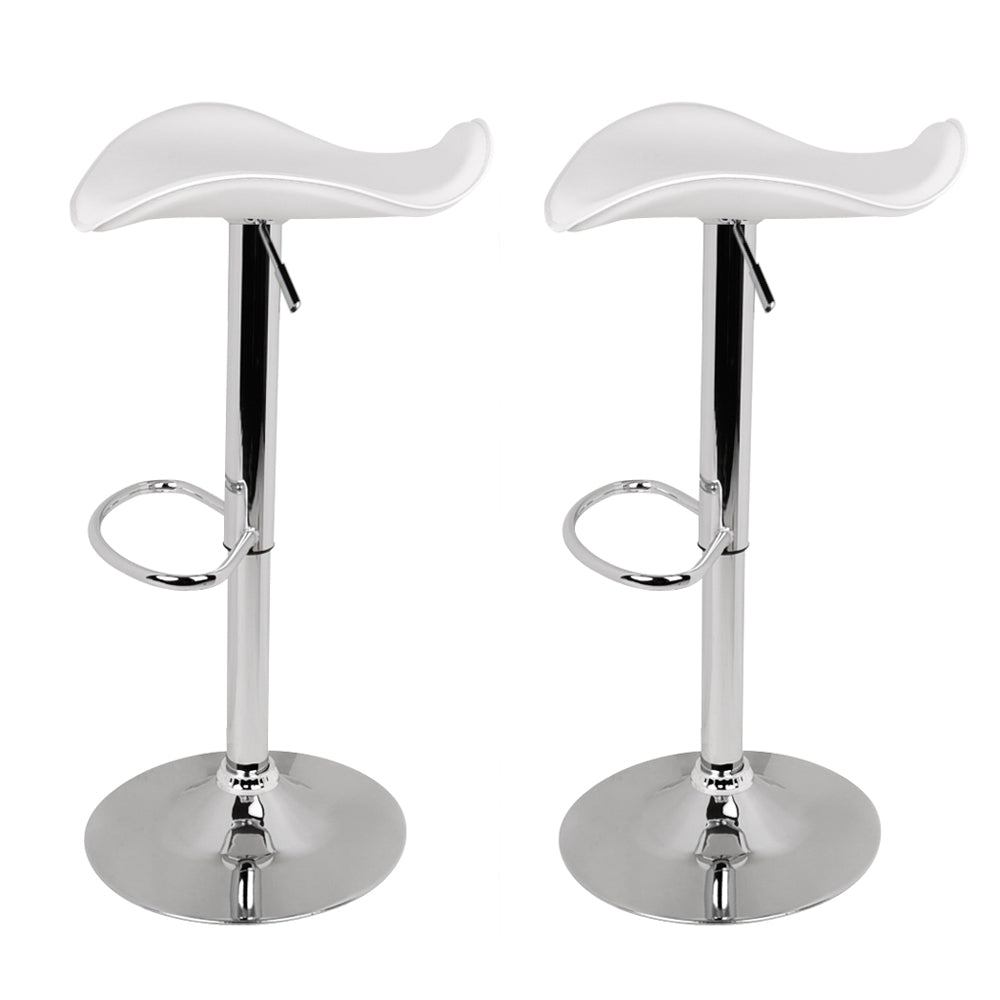 Stool Haven Set of 2 Gas Lift Bar Stools PU Leather - White and Chrome