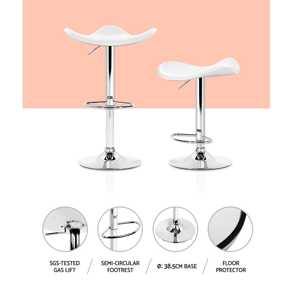 Stool Haven Set of 2 Gas Lift Bar Stools PU Leather - White and Chrome