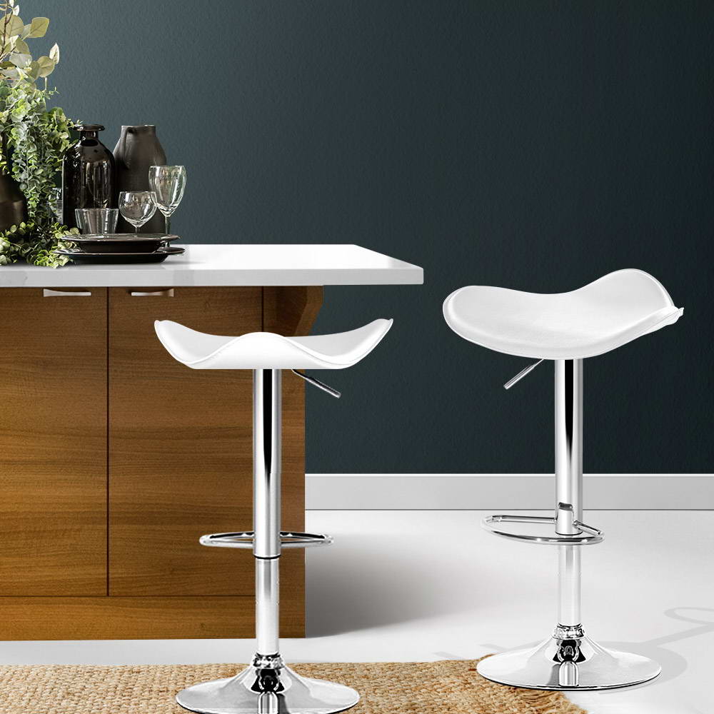 Stool Haven Set of 2 Gas Lift Bar Stools PU Leather - White and Chrome