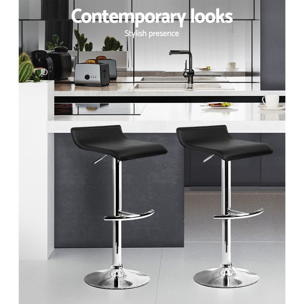 Stool Haven Set of 2 PU Leather Wave Style Bar Stools - Black