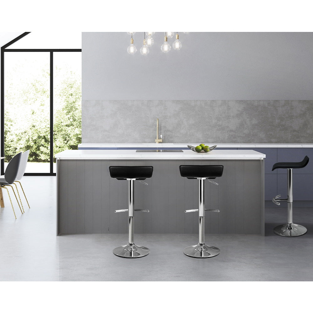 Stool Haven Set of 2 PU Leather Wave Style Bar Stools - Black