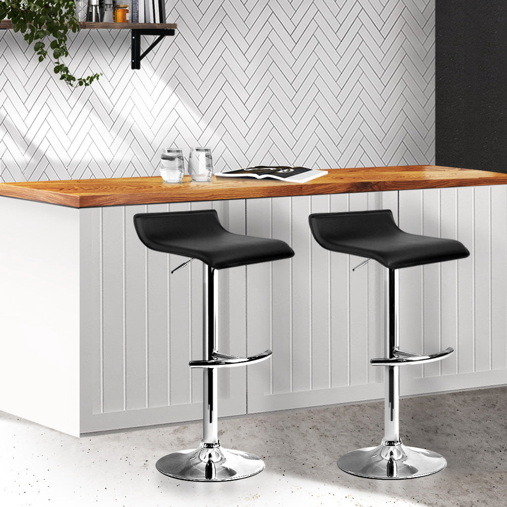 Stool Haven Set of 2 PU Leather Wave Style Bar Stools - Black