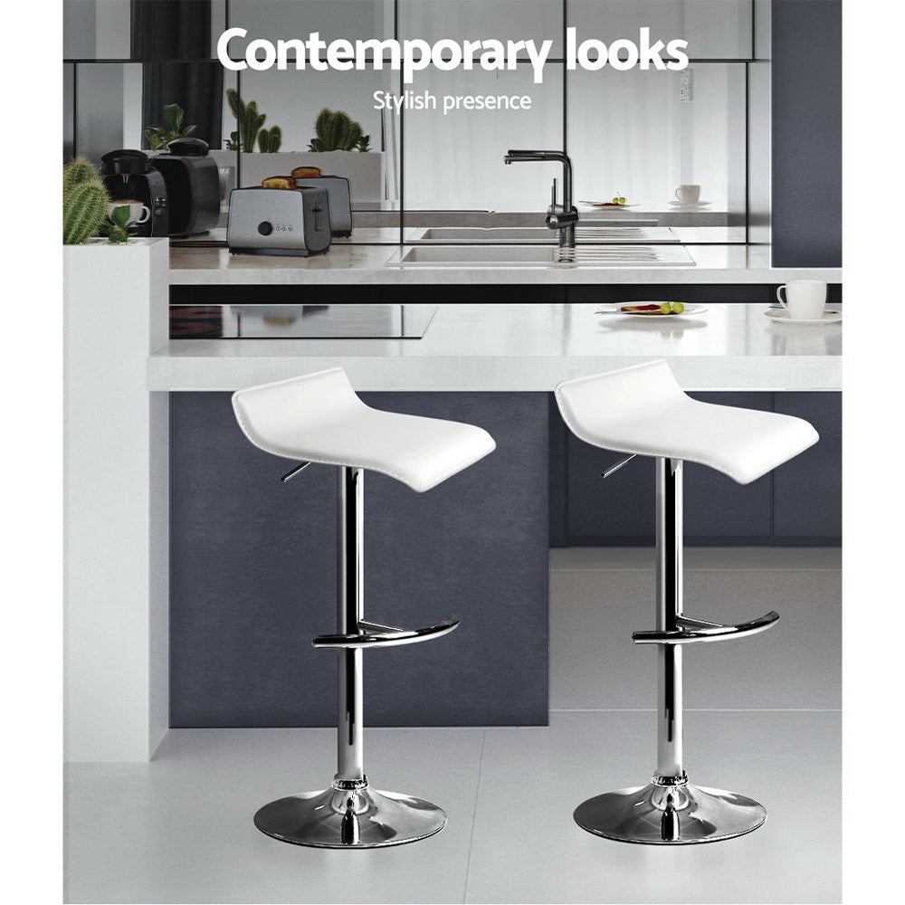 Stool Haven Set of 2 PU Leather Wave Style Bar Stools - White