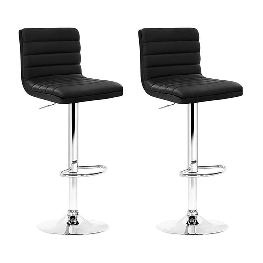 Stool Haven Set of 2 PU Leather Bar Stools Padded Line Style - Black