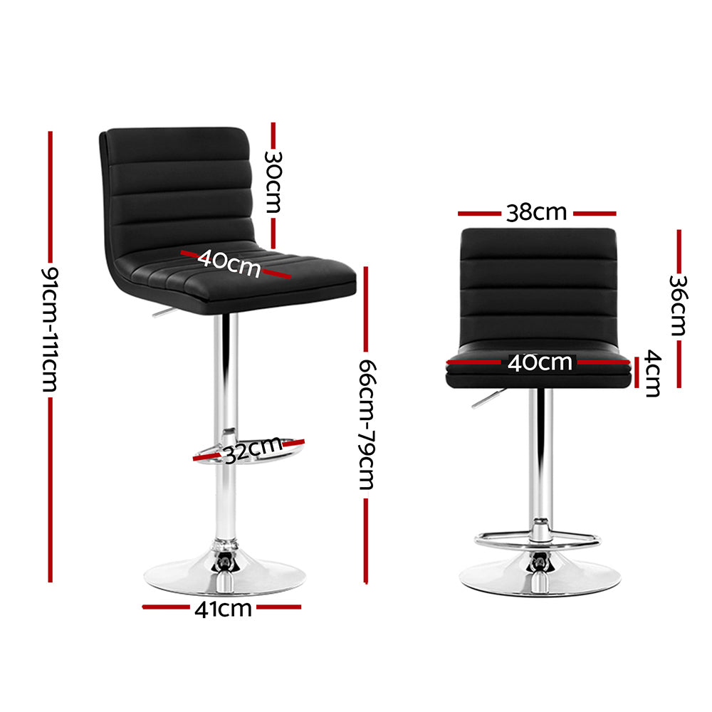 Stool Haven Set of 2 PU Leather Bar Stools Padded Line Style - Black