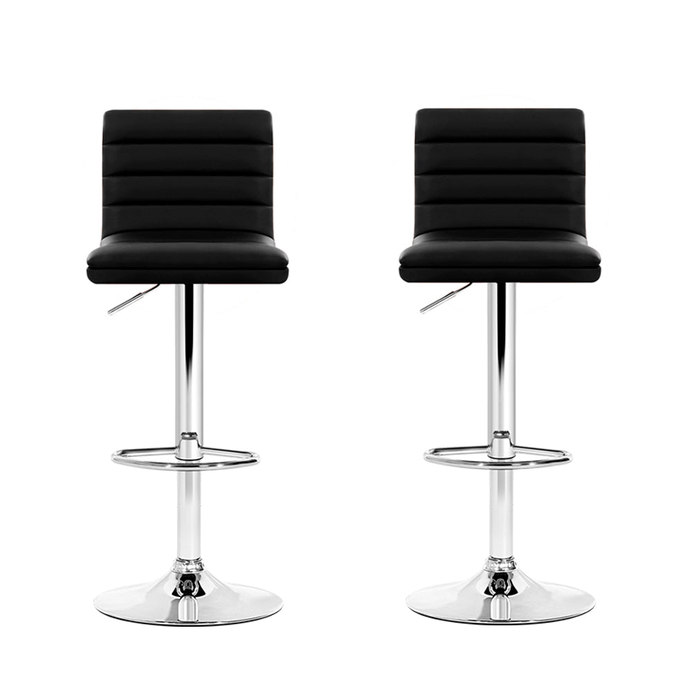 Stool Haven Set of 2 PU Leather Bar Stools Padded Line Style - Black