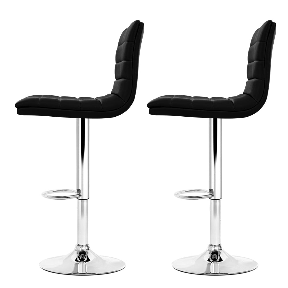 Stool Haven Set of 2 PU Leather Bar Stools Padded Line Style - Black