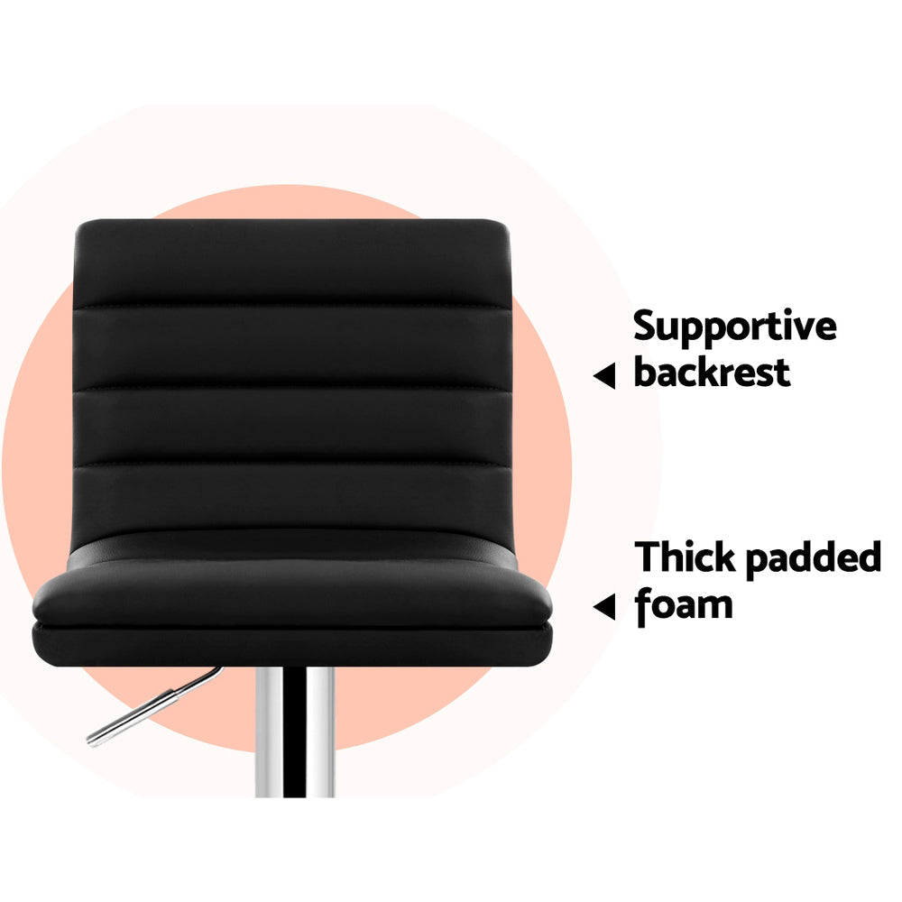 Stool Haven Set of 2 PU Leather Bar Stools Padded Line Style - Black