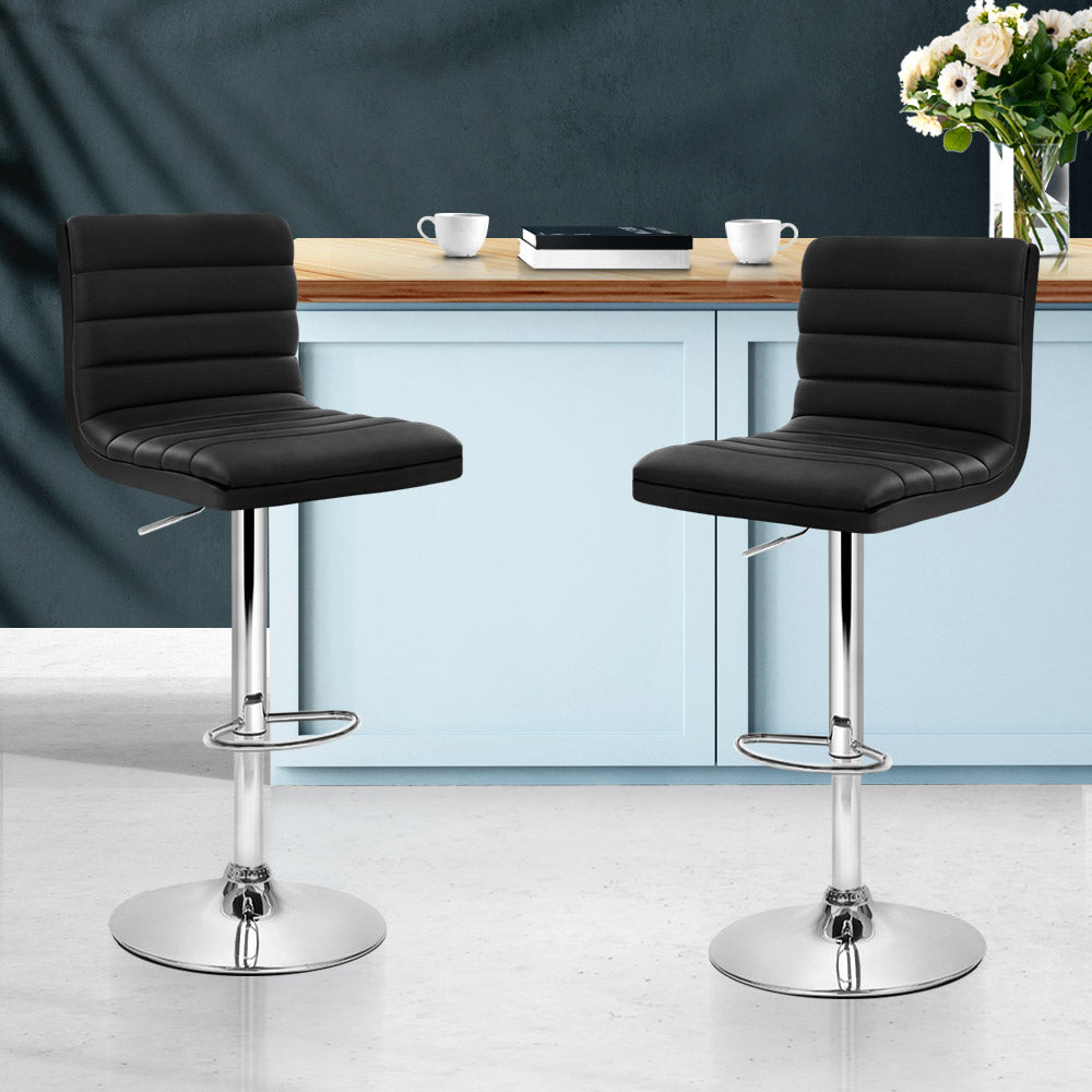 Stool Haven Set of 2 PU Leather Bar Stools Padded Line Style - Black