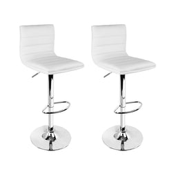 Stool Haven Set of 2 PU Leather Bar Stools Padded Line Style - White
