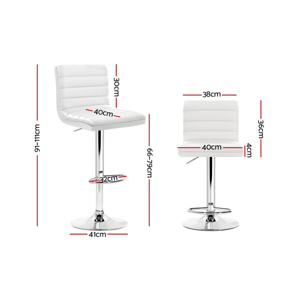 Stool Haven Set of 2 PU Leather Bar Stools Padded Line Style - White
