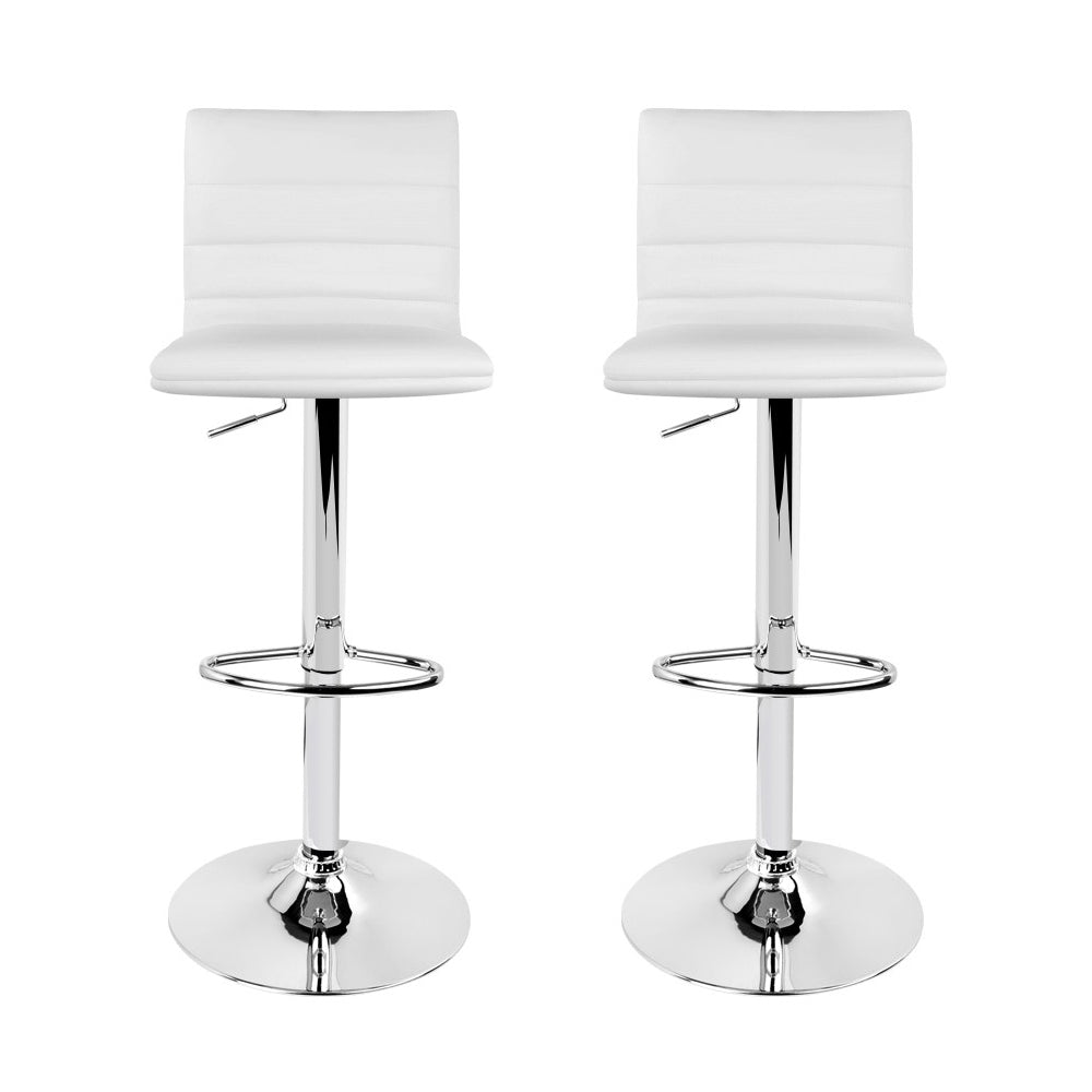 Stool Haven Set of 2 PU Leather Bar Stools Padded Line Style - White