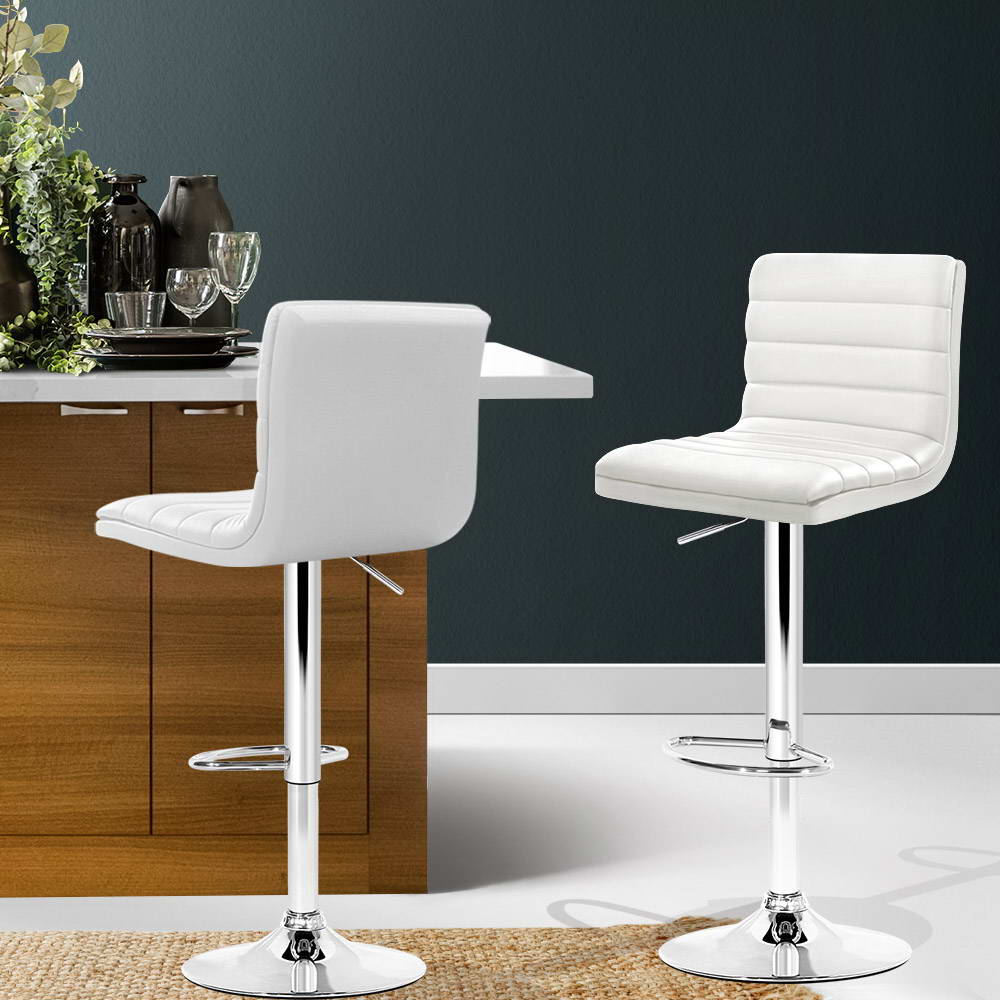 Stool Haven Set of 2 PU Leather Bar Stools Padded Line Style - White