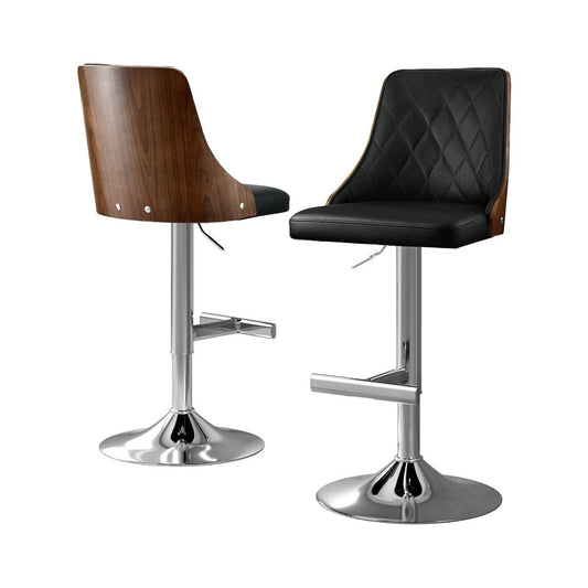 Stool Haven 2X Bar Stool Wood Swivel Adjustable Kitchen Counter Stool Leather Black