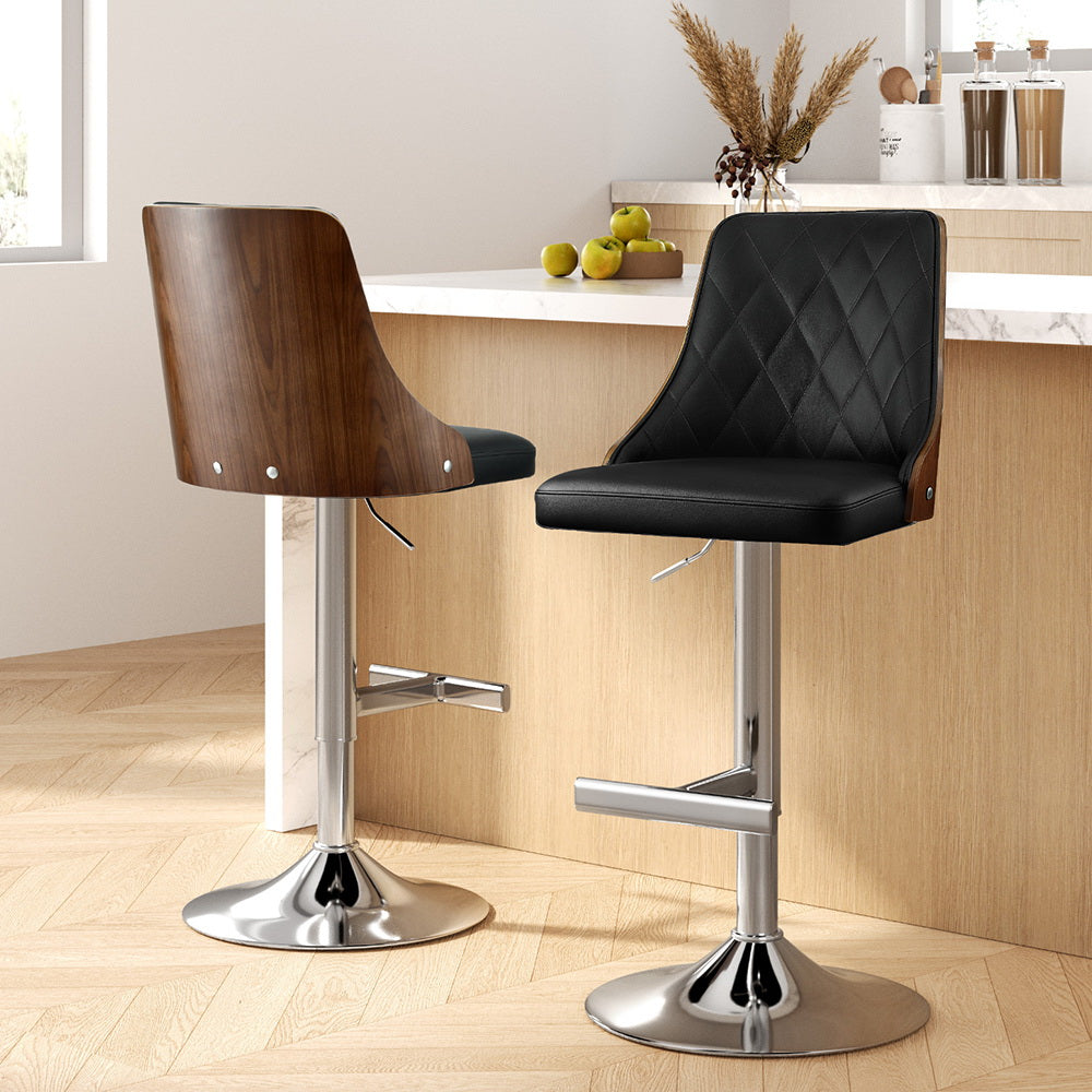 Stool Haven 2X Bar Stool Wood Swivel Adjustable Kitchen Counter Stool Leather Black