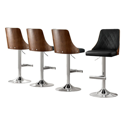 Stool Haven 4X Bar Stool Wood Swivel Adjustable Kitchen Counter Stool Leather Black