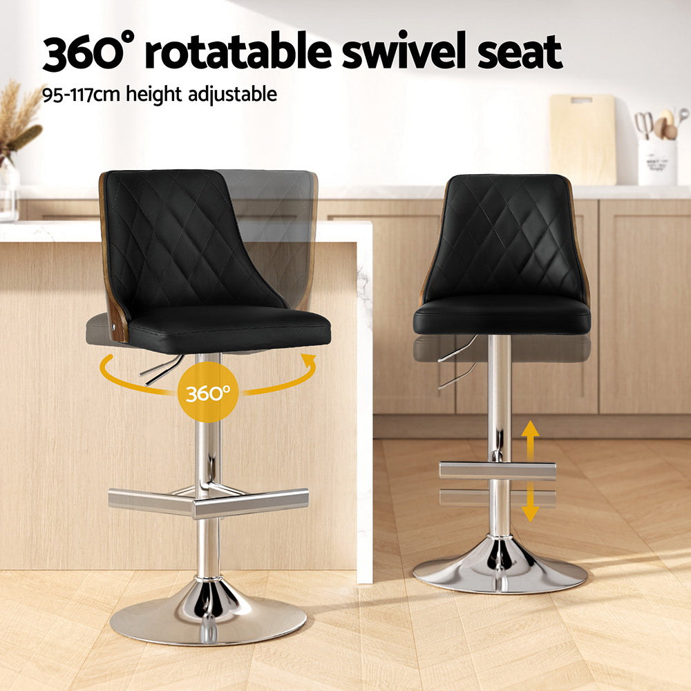 Stool Haven 4X Bar Stool Wood Swivel Adjustable Kitchen Counter Stool Leather Black