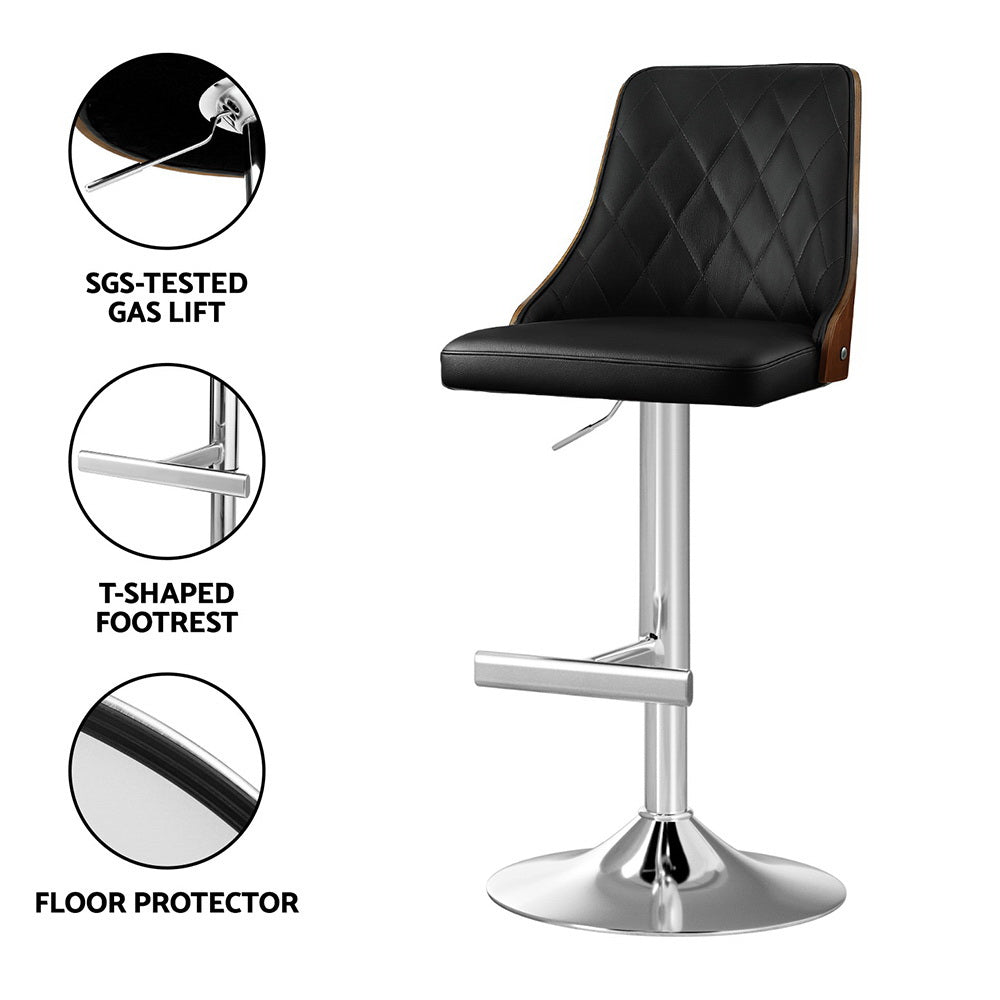 Stool Haven 4X Bar Stool Wood Swivel Adjustable Kitchen Counter Stool Leather Black