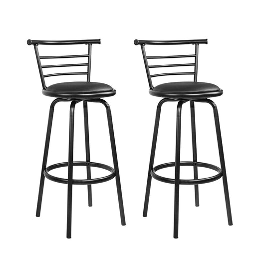 Stool Haven Set of 2 PU Leather Bar Stools - Black and Steel
