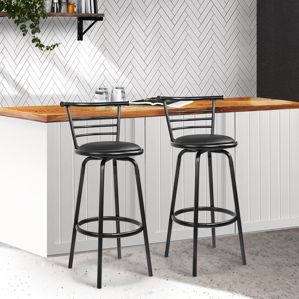 Stool Haven Set of 2 PU Leather Bar Stools - Black and Steel