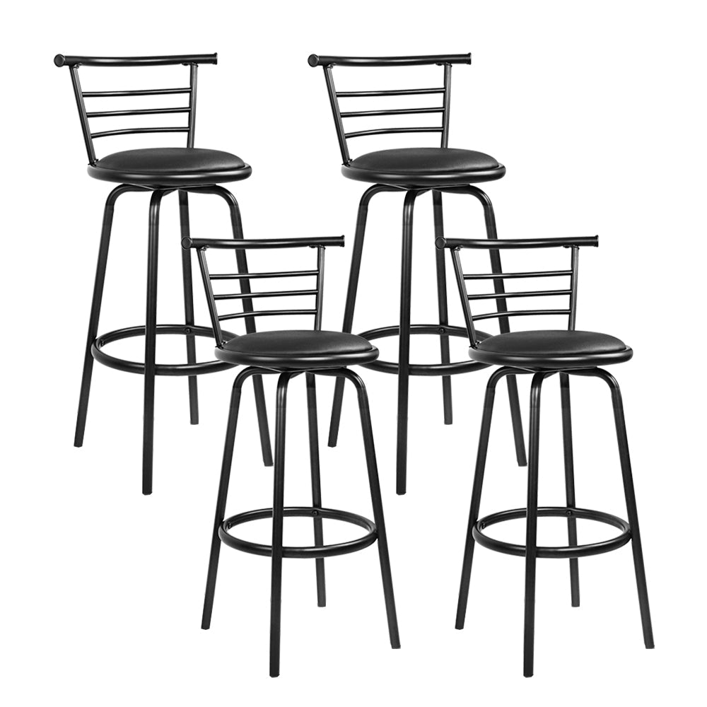 Stool Haven Set of 4 PU Leather Bar Stools - Black and Steel