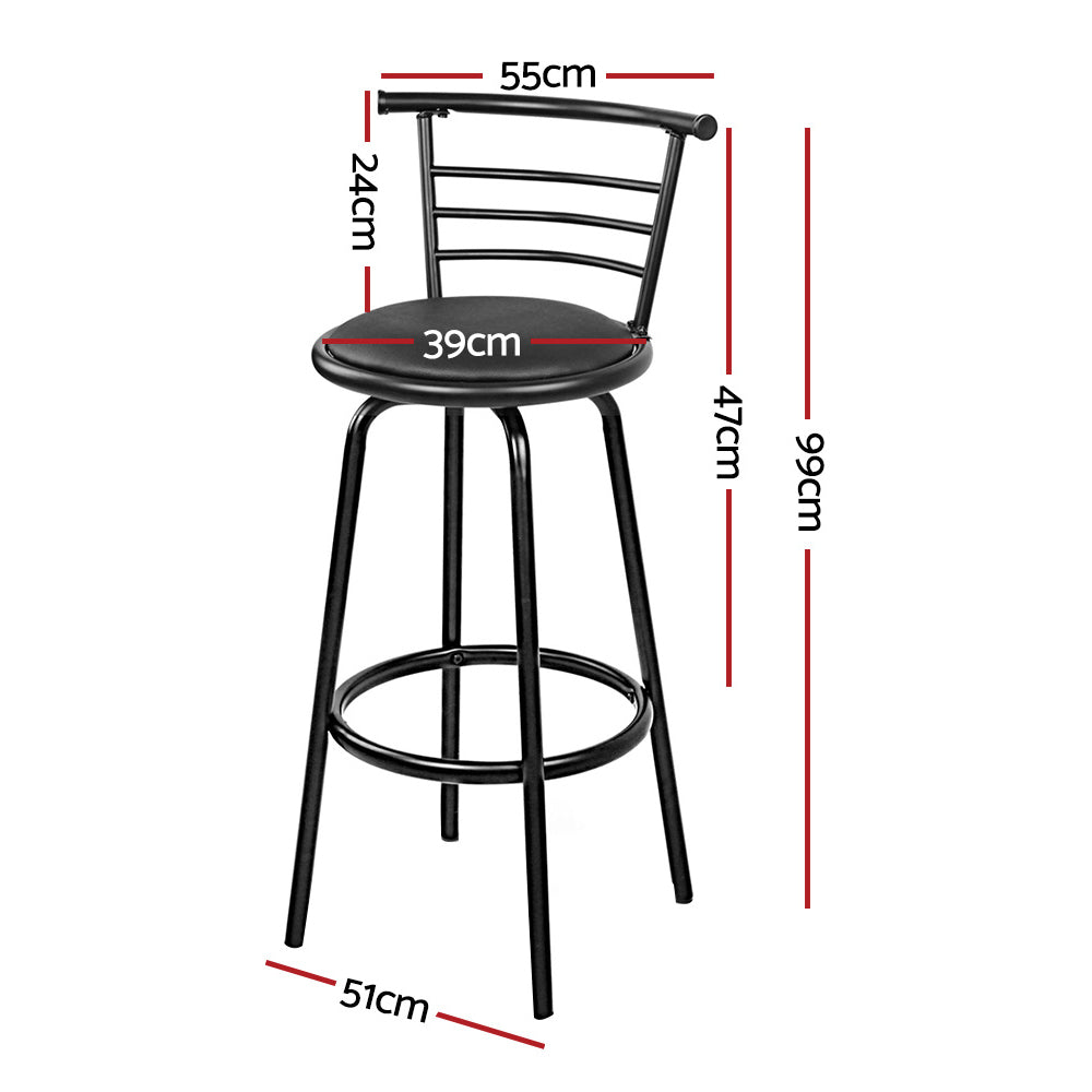 Stool Haven Set of 4 PU Leather Bar Stools - Black and Steel