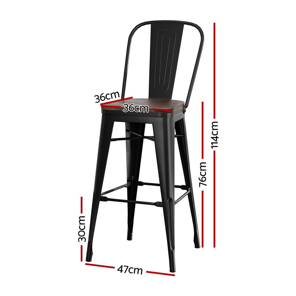 2x Stool Haven Metal Bar Stools Wooden Seat Retro Counter Stool