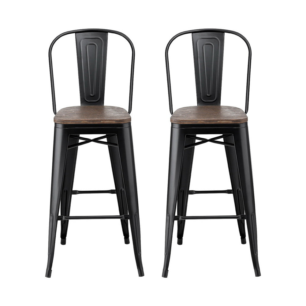 2x Stool Haven Metal Bar Stools Wooden Seat Retro Counter Stool
