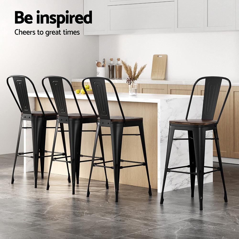 2x Stool Haven Metal Bar Stools Wooden Seat Retro Counter Stool