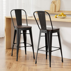 2x Stool Haven Metal Bar Stools Wooden Seat Retro Counter Stool