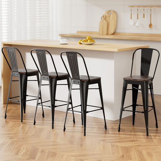 4x Stool Haven Metal Bar Stools Wooden Seat Retro Counter Stool
