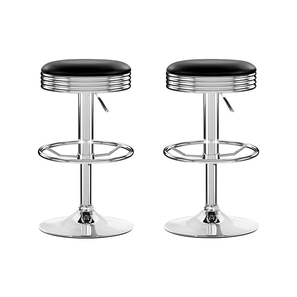 Stool Haven Set of 2 Backless PU Leather Bar Stools - Black and Chrome