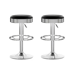 Stool Haven Set of 2 Backless PU Leather Bar Stools - Black and Chrome