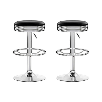 Stool Haven Set of 2 Backless PU Leather Bar Stools - Black and Chrome
