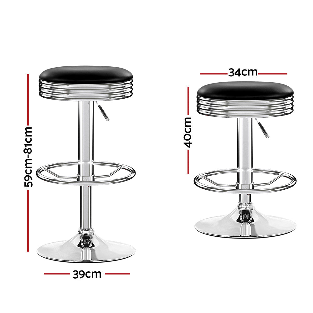 Stool Haven Set of 2 Backless PU Leather Bar Stools - Black and Chrome