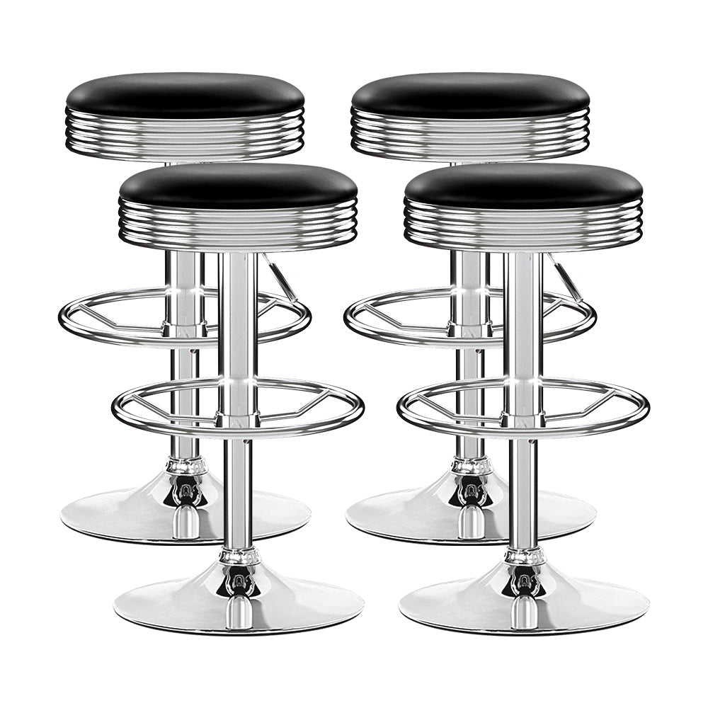 Stool Haven Set of 4 PU Leather Backless Bar Stools - Black and Chrome