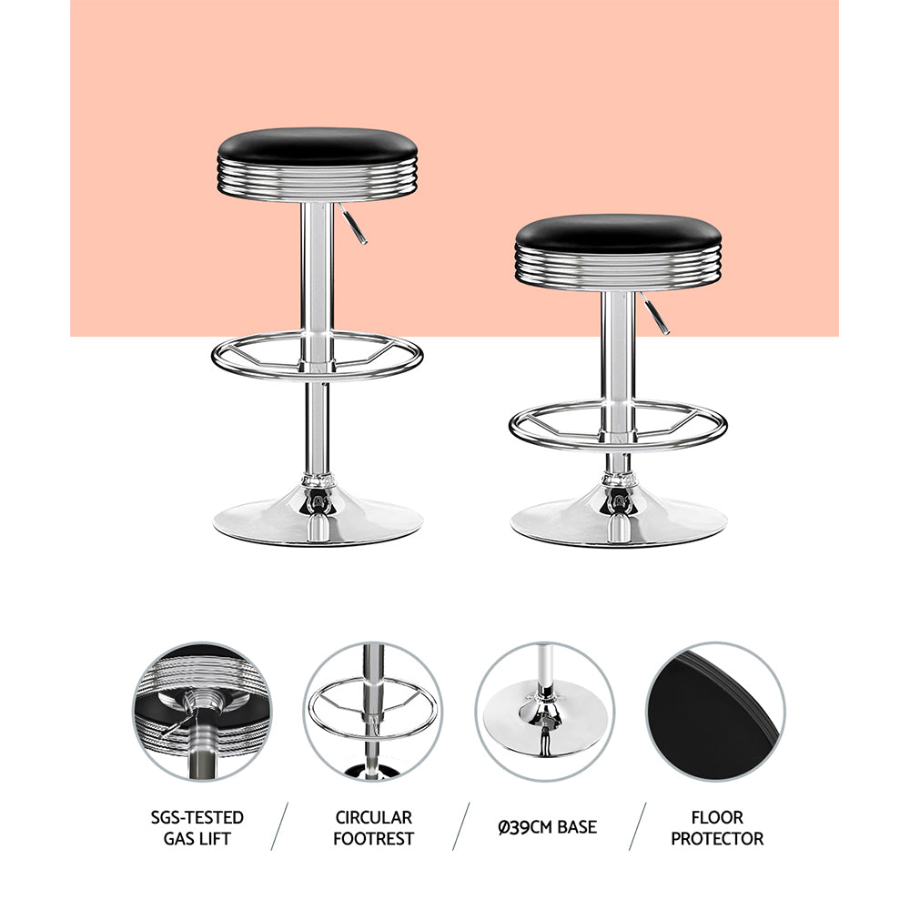 Stool Haven Set of 4 PU Leather Backless Bar Stools - Black and Chrome