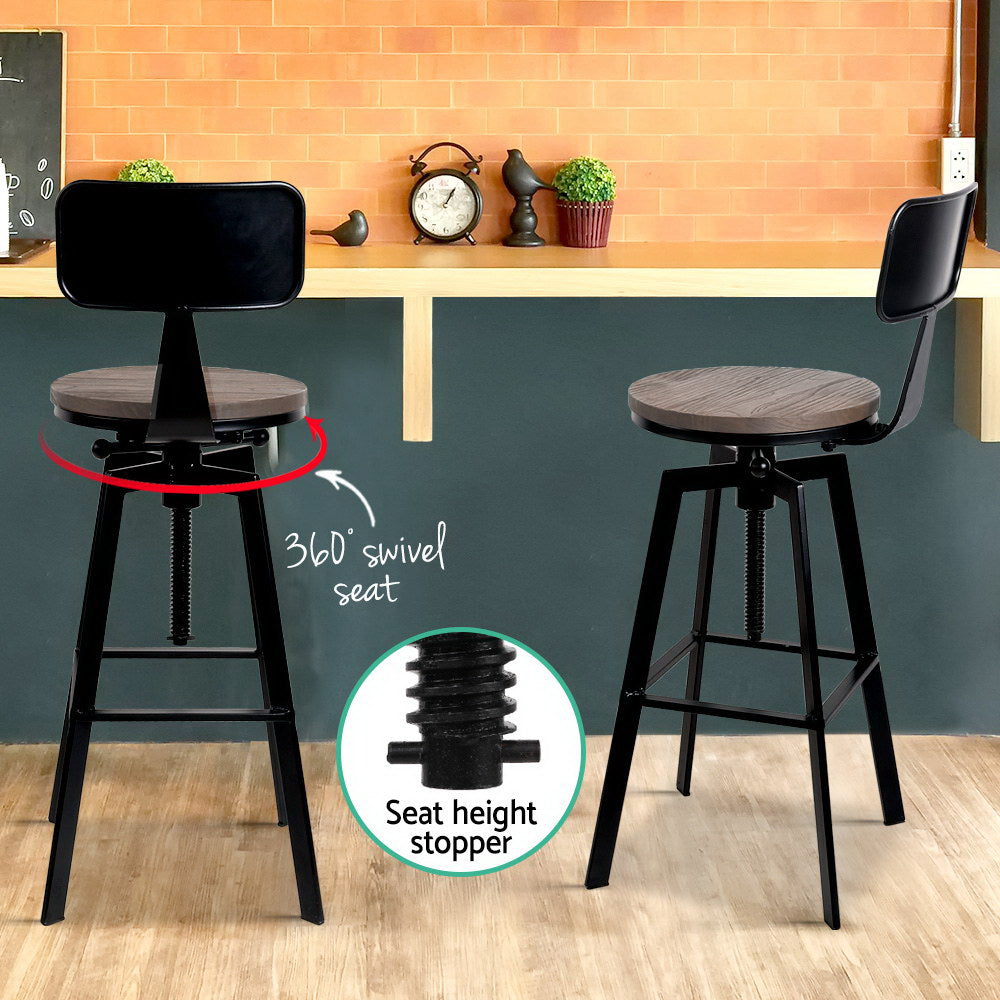 Stool Haven Rustic Industrial Style Metal Bar Stool - Black and Wood
