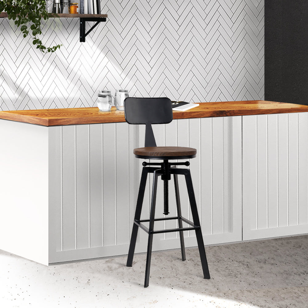 Stool Haven Rustic Industrial Style Metal Bar Stool - Black and Wood