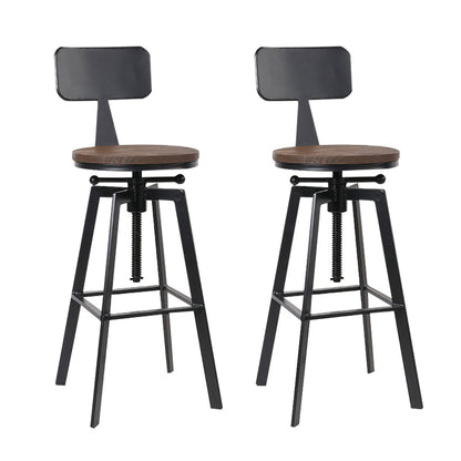 Stool Haven Set of 2 Rustic Industrial Style Metal Bar Stool - Black and Wood
