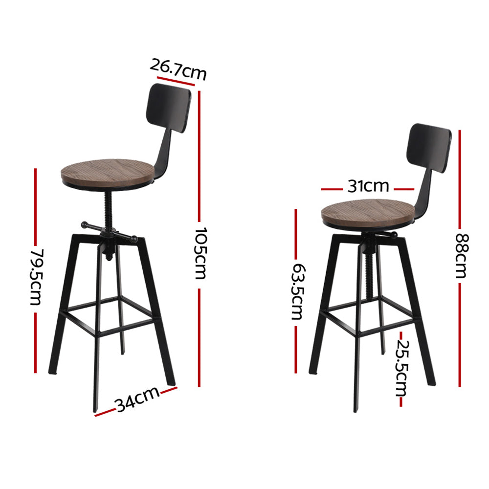 Stool Haven Set of 2 Rustic Industrial Style Metal Bar Stool - Black and Wood
