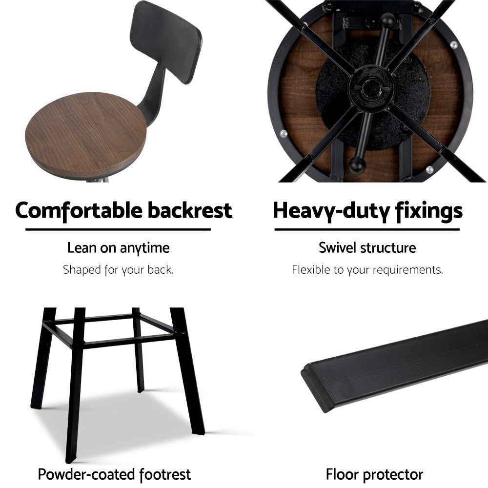 Stool Haven Set of 2 Rustic Industrial Style Metal Bar Stool - Black and Wood