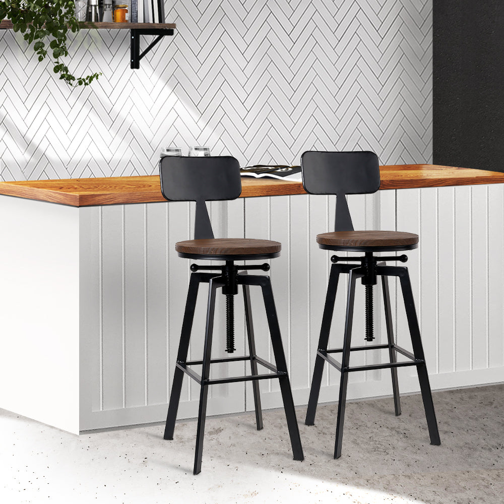 Stool Haven Set of 2 Rustic Industrial Style Metal Bar Stool - Black and Wood