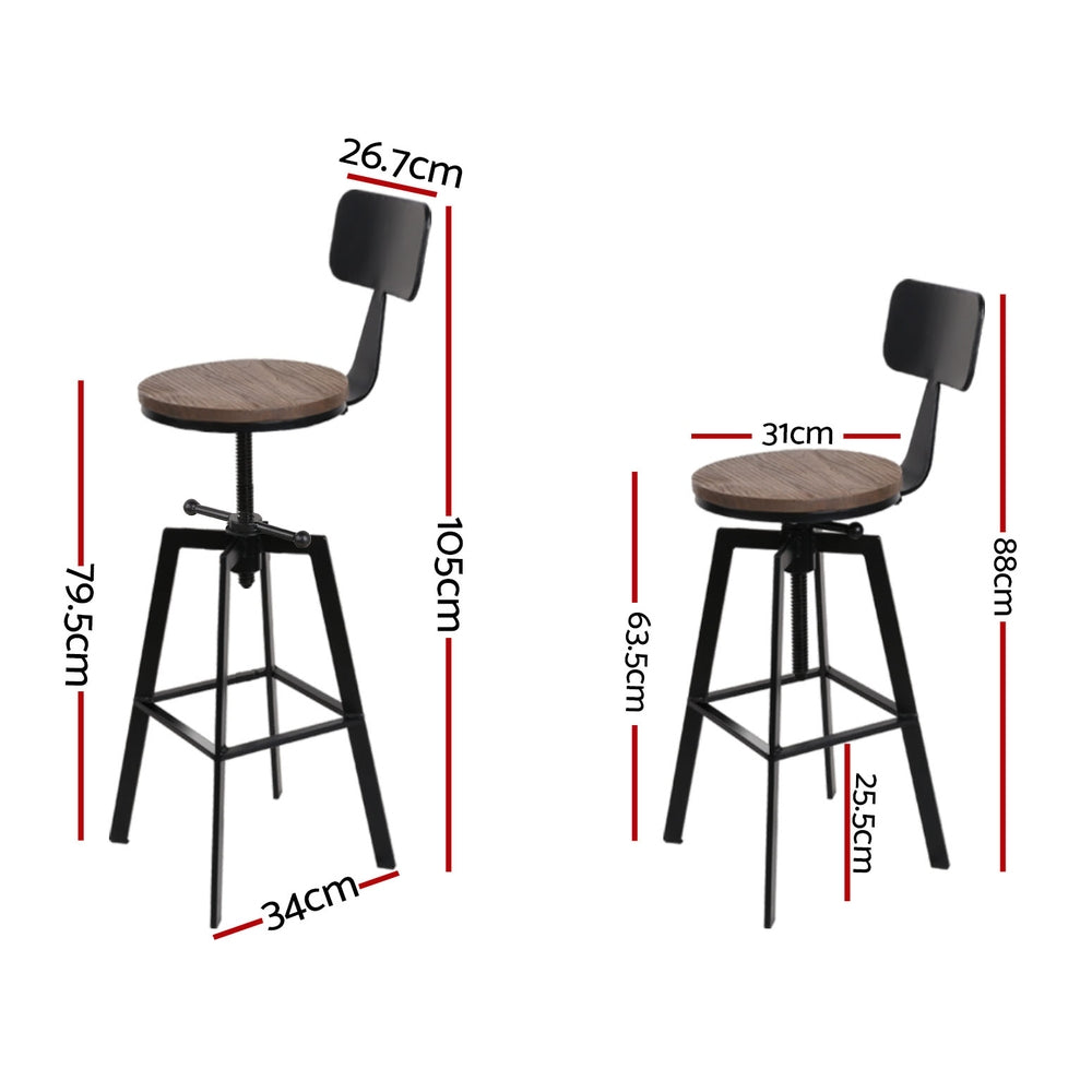 Stool Haven 4x Bar Stools Kitchen Dining Chairs Adjustable Wood Stool w/Backrest