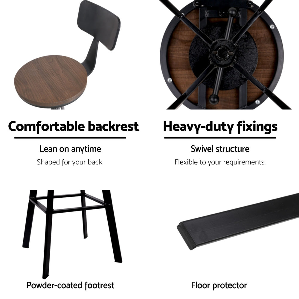 Stool Haven 4x Bar Stools Kitchen Dining Chairs Adjustable Wood Stool w/Backrest