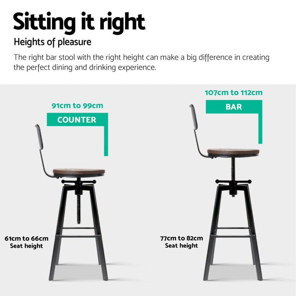 Stool Haven 4x Bar Stools Kitchen Dining Chairs Adjustable Wood Stool w/Backrest